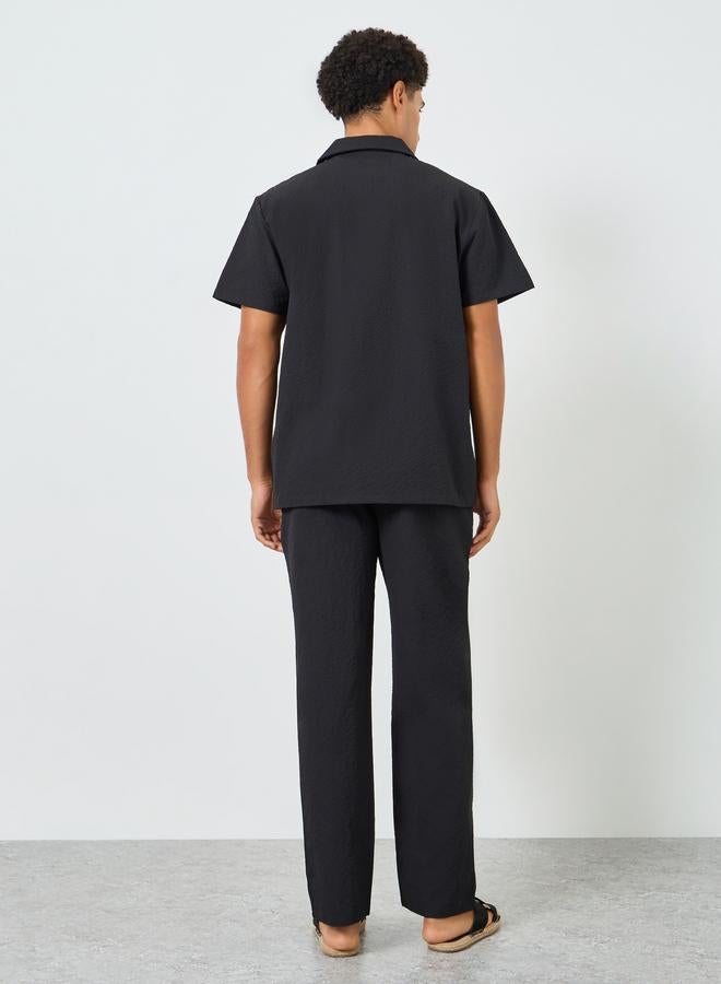 Take Two Men Black Textured Short Sleeve Shirt and Pants Co-Ords - Image 4